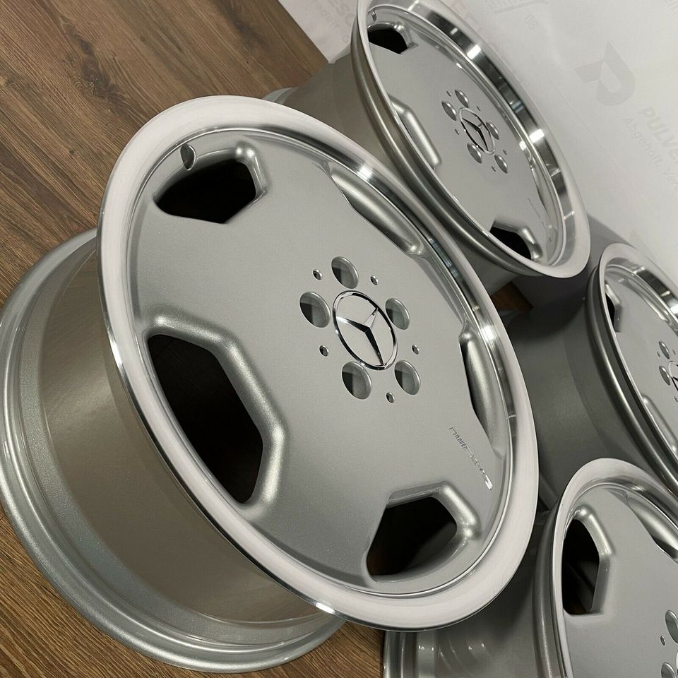 Originale 18 Zoll AMG Mercedes E-Klasse W210 Styling 2 Alufelgen Felgen Leichtmetallfelgen silber glänzend mit glanzgedrehtem Bett (weitere Farben mögllich)