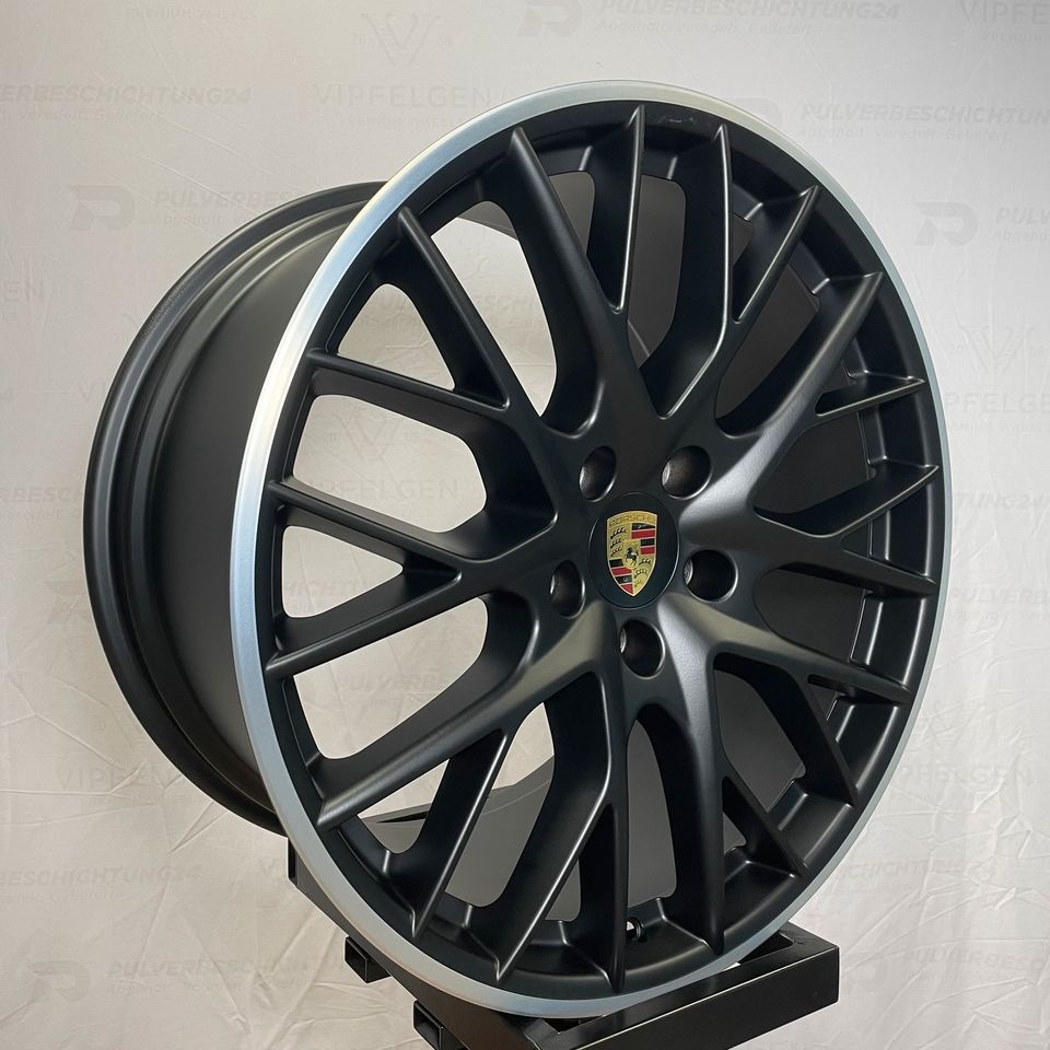 Originale 21 Zoll Porsche Panamera 971 G2 Sport Design Rad Alufelgen Felgen Leichtmetallfelgen schwarz matt mit glanzgedrehtem Rand (weitere Farben möglich)