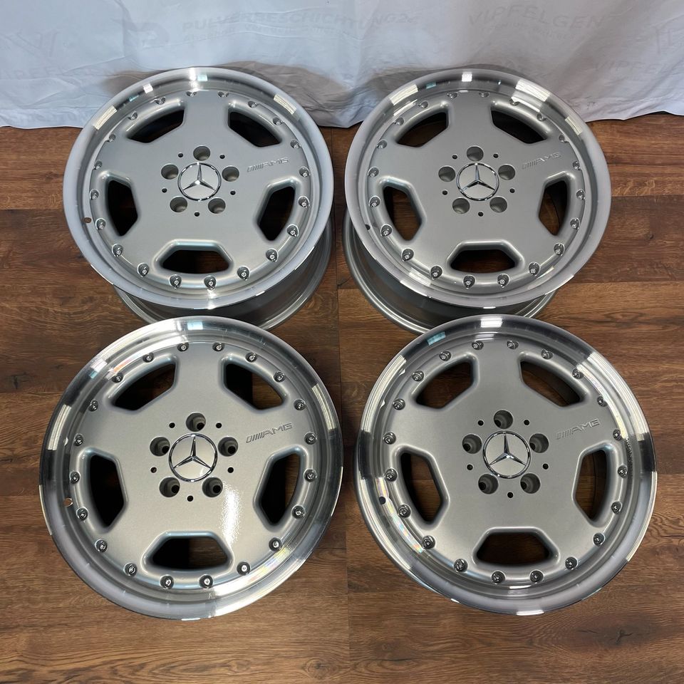 Originale 18 Zoll AMG Mercedes S-Klasse W140 AERO II 2 Alufelgen Felgen Leichtmetallfelgen silber mit glanzgedrehtem Bett (weitere Farben möglich)