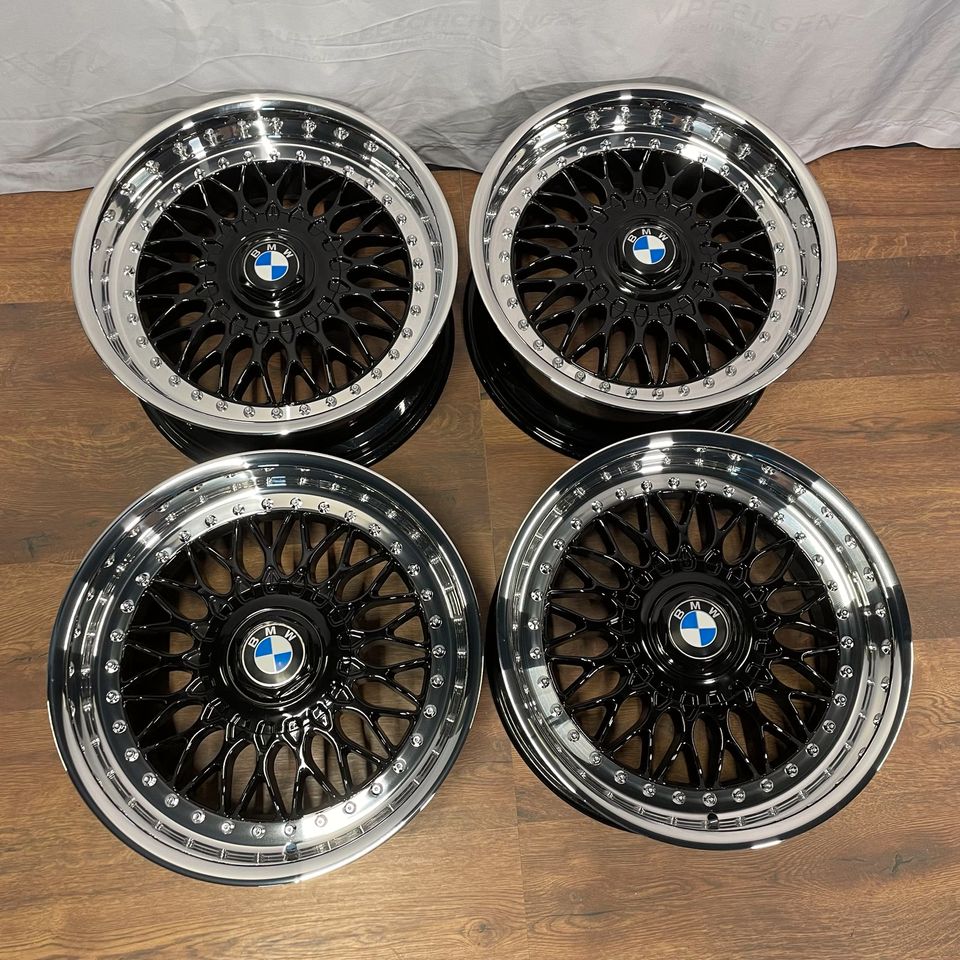 Originale 17 Zoll BMW 7er E32 Styling 5 BBS RC090 Alufelgen Felgen Leichtmetallfelgen schwarz mit poliertem Bett (weitere Farben möglich)