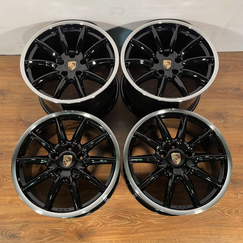 Originale 19 Zoll Porsche 911 997 C2 "Carrera Sport Rad" Alufelgen Felgen Leichtmetallfelgen schwarz glänzend mit glanzgedrehtem Rand