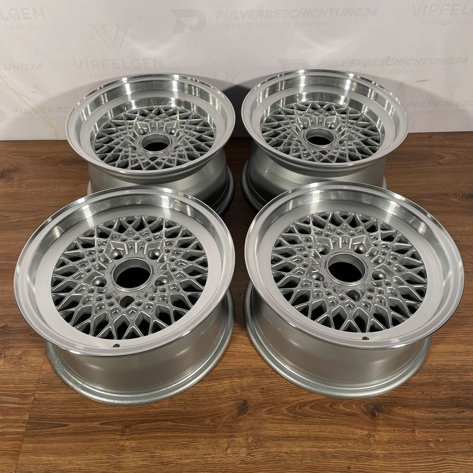 Originale 15 Zoll BBS Mahle Alufelgen 5x130 Porsche 911 964 928 Felgen Leichtmetallfelgen silber mit glanzgedrehtem Bett (weitere Farben möglich)