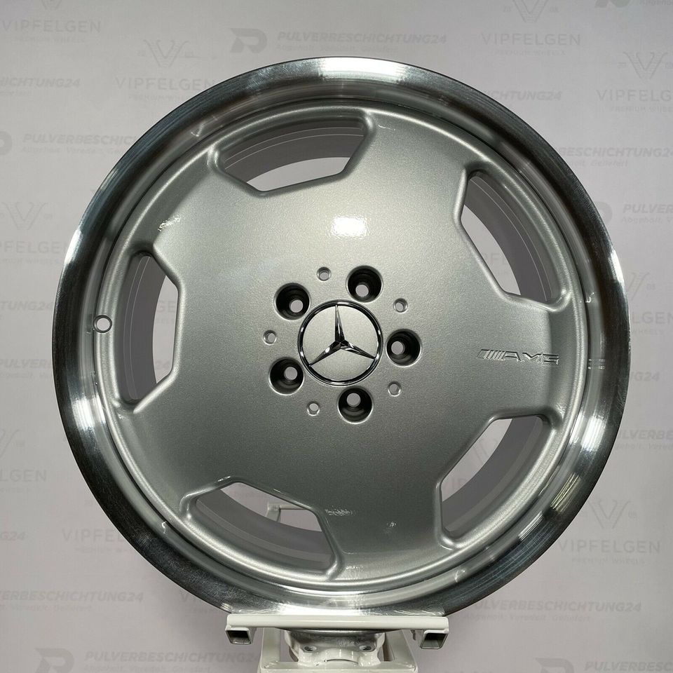 Originale 18 Zoll AMG Mercedes E-Klasse W124 W210 Styling 2 Alufelgen Felgen leichtmetallfelgen silber glänzend mit glanzgedrehtem Bett (weitere Farben möglich)