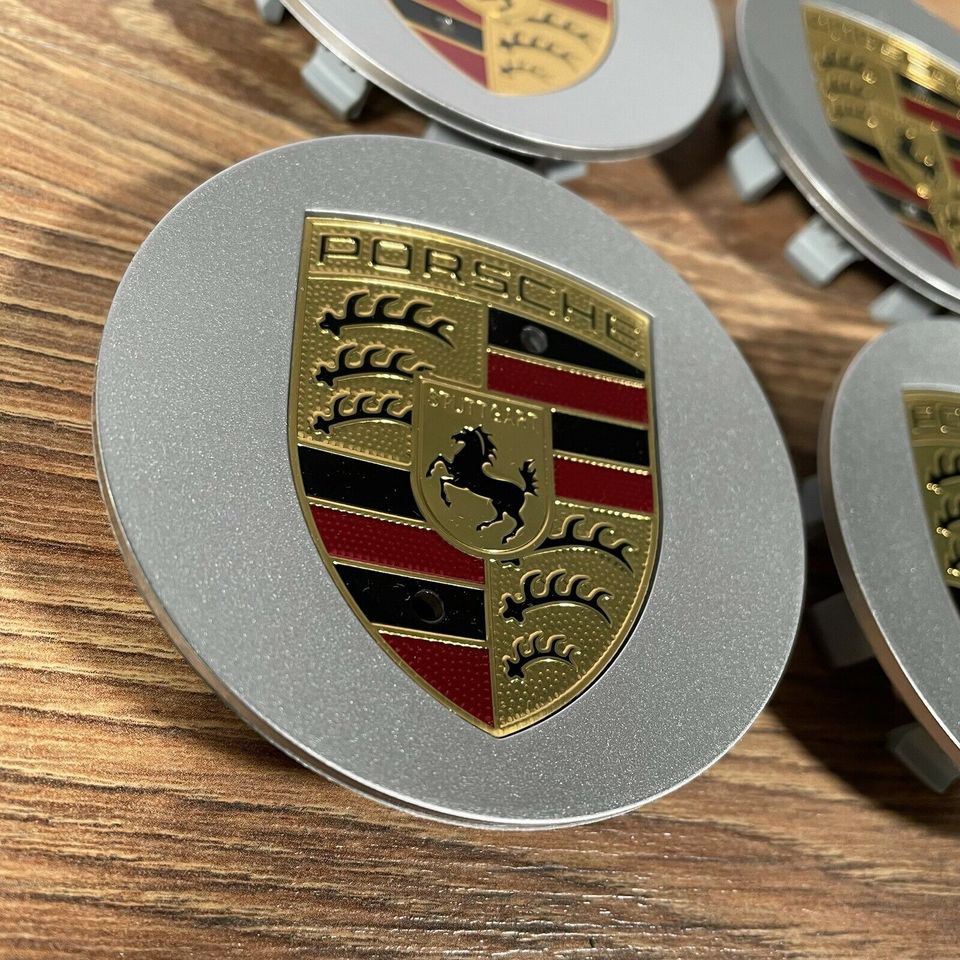4 x originale Porsche Macan Nabendeckel Deckel Embleme 65 mm silber
