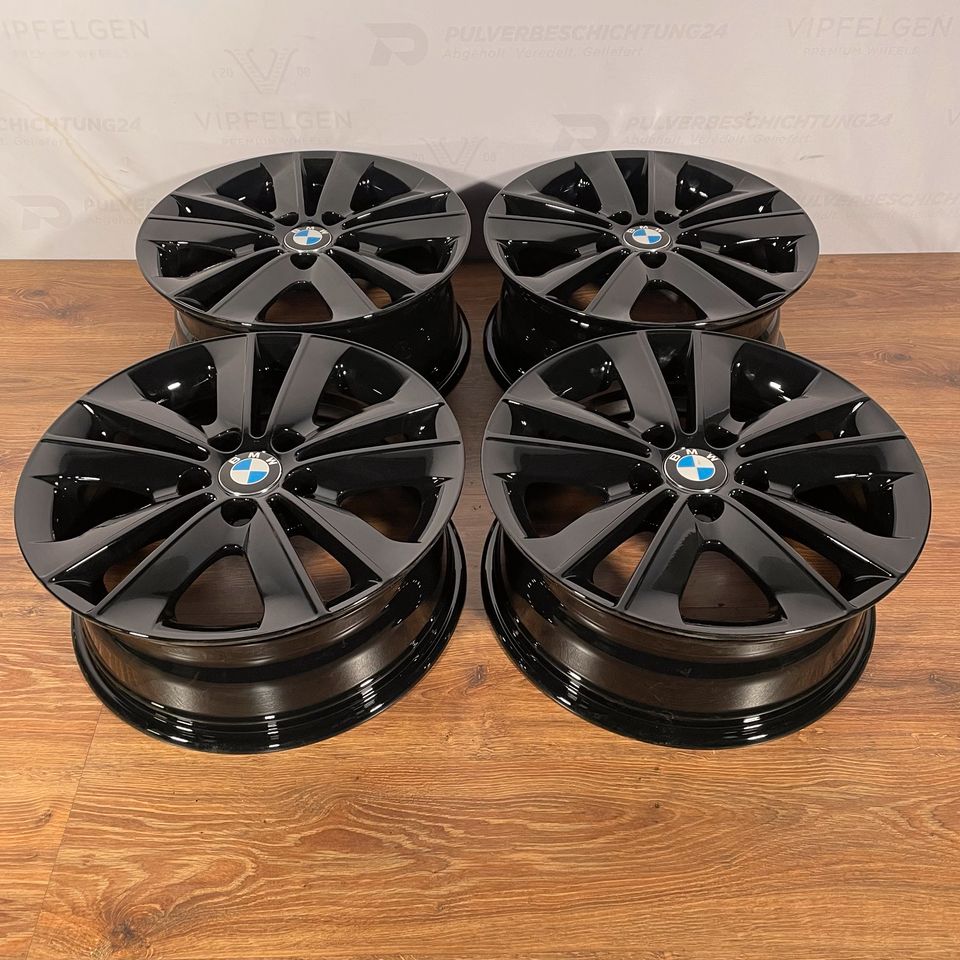 Originale 17 Zoll BMW 1er E87 E88 Styling 141 V-Speiche Alufelgen Felgen Leichtmetallfelgen schwarz glänzend mit montierter und gewuchteter Bereifung wie in der Korrespondenz (weitere Farben möglich)