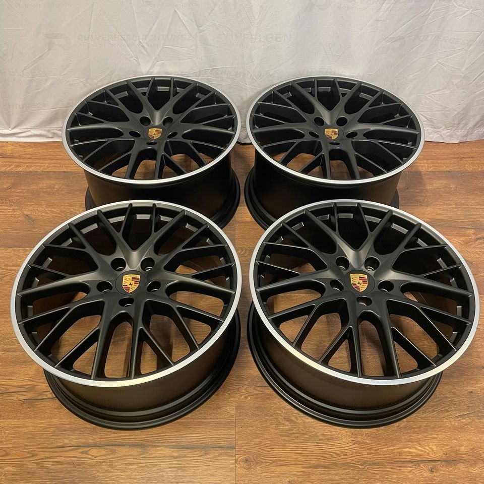 Originale 21 Zoll Porsche Panamera 971 G2 Sport Design Rad Alufelgen Felgen Leichtmetallfelgen schwarz matt mit glanzgedrehtem Rand (weitere Farben möglich)