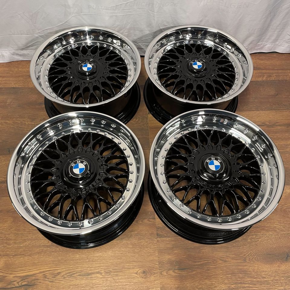 Originale 17 Zoll BMW 5er E34 E39 Styling 5 BBS RC090 Alufelgen Felgen Leichtmetallfelgen schwarz mit poliertem Bett (weitere Farben möglich)