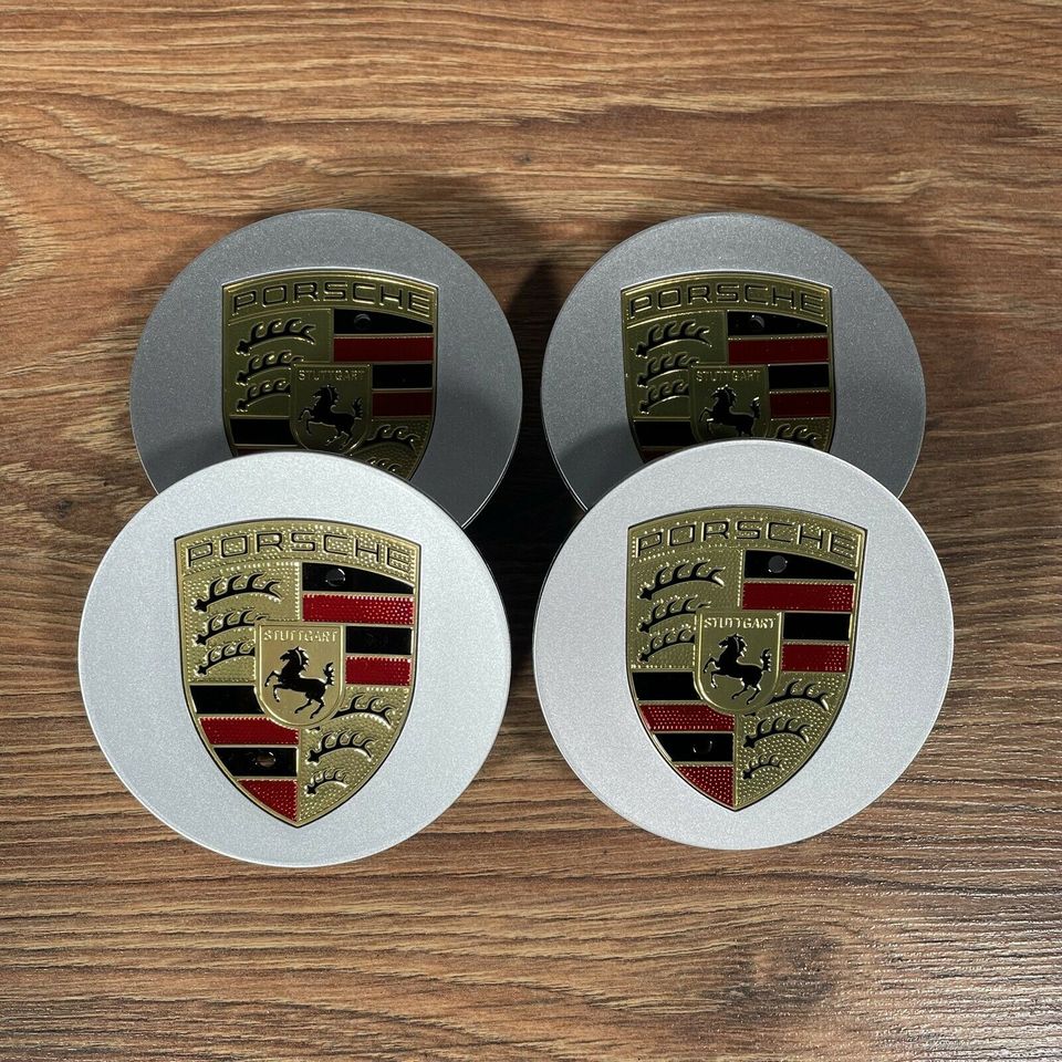 4 x originale Porsche Macan Nabendeckel Deckel Embleme 65 mm silber