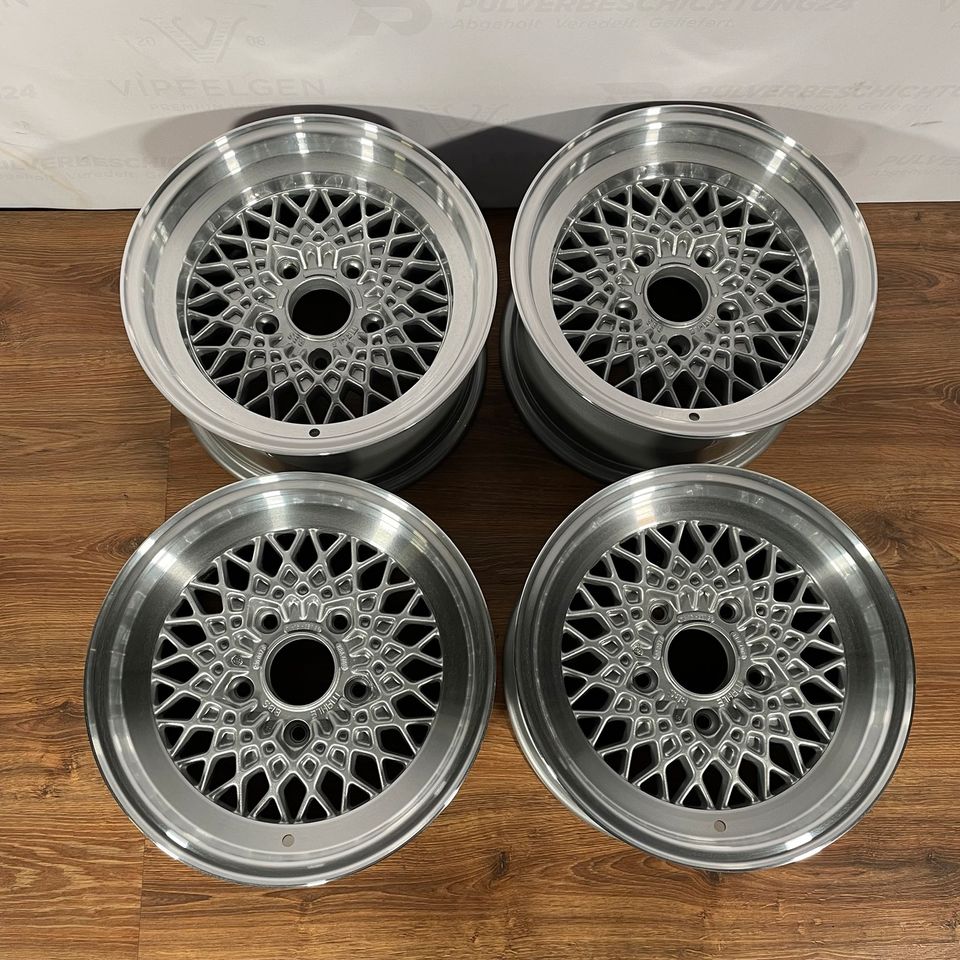 Originale 15 Zoll BBS Mahle Alufelgen 5x130 Porsche 911 964 928 Felgen Leichtmetallfelgen silber mit glanzgedrehtem Bett (weitere Farben möglich)