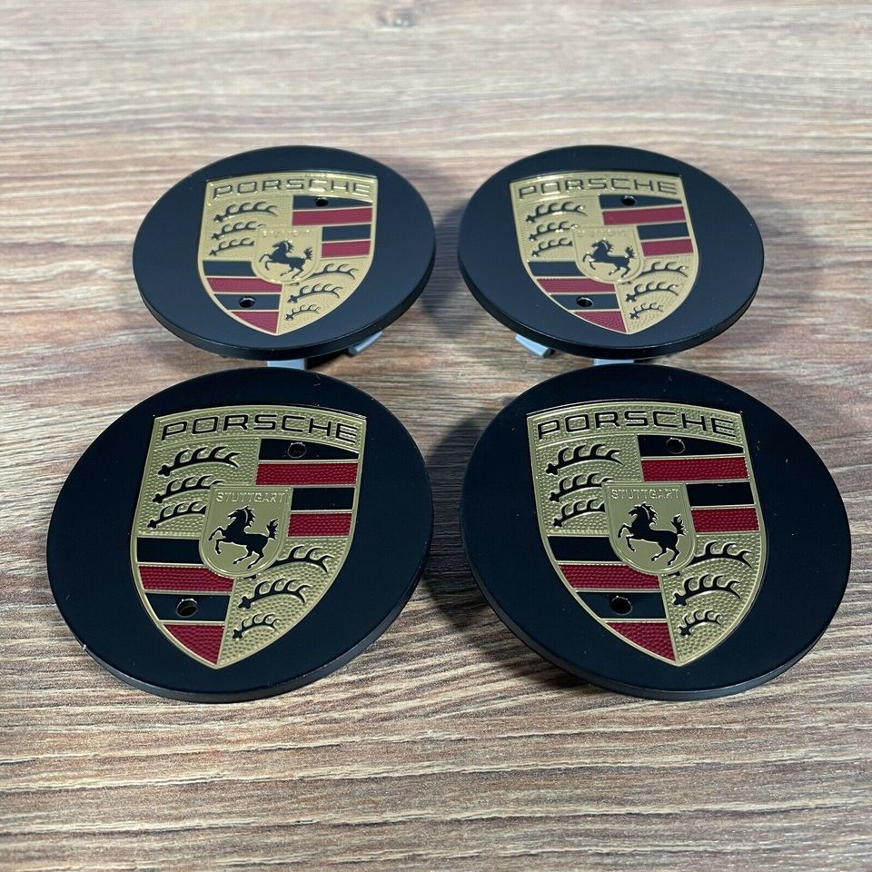 4 x originale Porsche Macan Nabendeckel Deckel Embleme schwarz matt