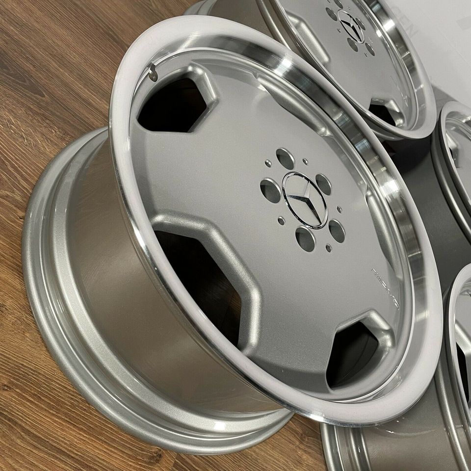 Originale 18 Zoll AMG Mercedes E-Klasse W124 W210 Styling 2 Alufelgen Felgen leichtmetallfelgen silber glänzend mit glanzgedrehtem Bett (weitere Farben möglich)