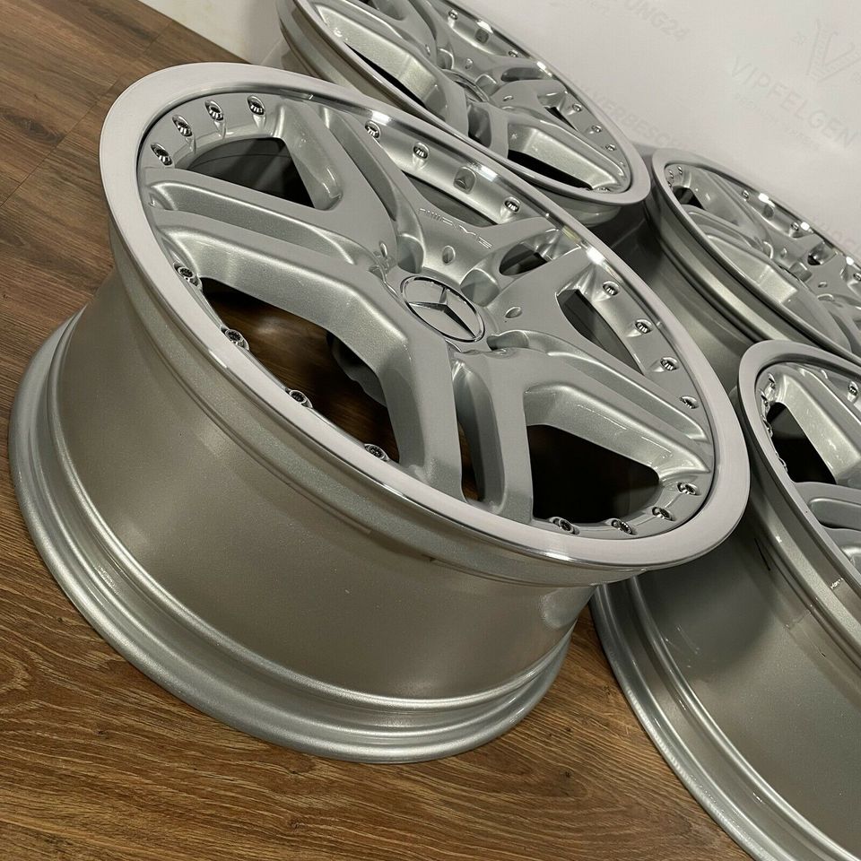 Originale 19 Zoll Mercedes SL55 AMG R230 Alufelgen 8,5J + 9,5J silber glänzend mit glanzgedrehtem Bett (weitere Farben möglich)