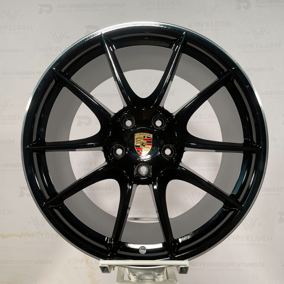 Originale 20 Zoll Porsche Cayman Boxster 981 "Carrera S Rad" Alufelgen Felgen Leichtmetallfelgen schwarz glänzend mit glanzgedrehtem Rand (weitere Farben möglich)